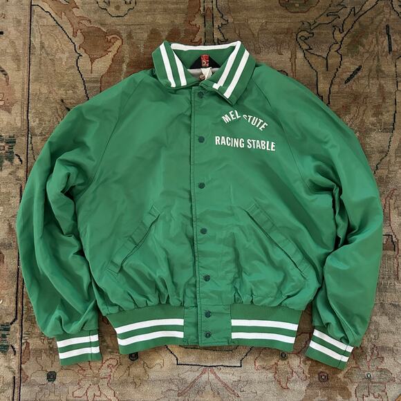 Vintage Horse Racing Windbreaker jacket Mel Stute Stables Green Size Large - Picture 3 of 9